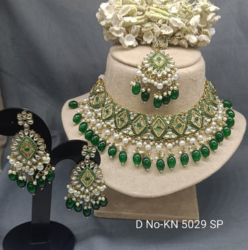 Pearl Kundan Mehandi Choker Necklace Set Sku-KN 5029 SP/B-1