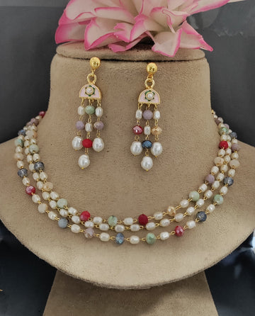 3 Line Golden Pearl Mala Necklace SKU AN 133 DJ/C-8