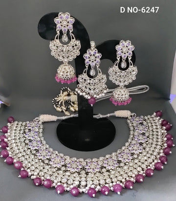 Rodium Polki Necklace Sku-6247 B-1