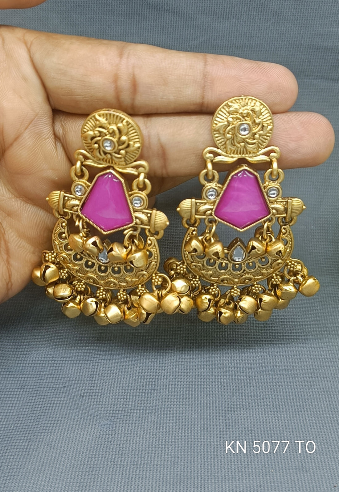 Kashmiri Golden Earrings Sku KN 5077 TO