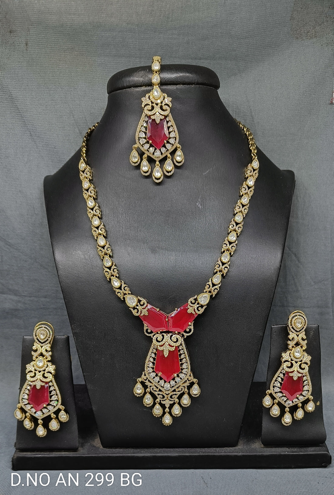 Mehandi CZ Mossinaite kundan Necklace  sku AN 299 BG/D-4