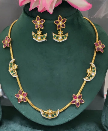 Antique Golden long Necklace Set sku AN 266 SG D4