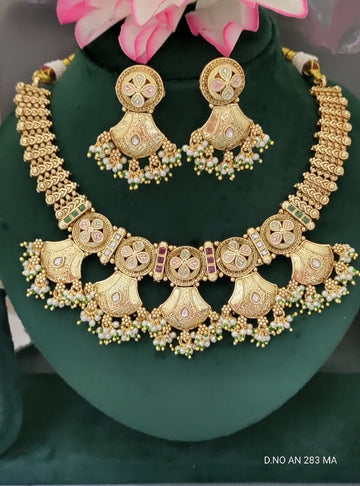 Antique Golden Pearl Kundan choker Set SKU AN 283 MA