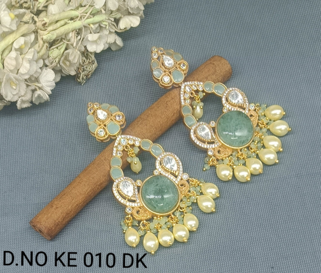 Moissanite Golden Kundan Earring Sku 010 rchiecreation