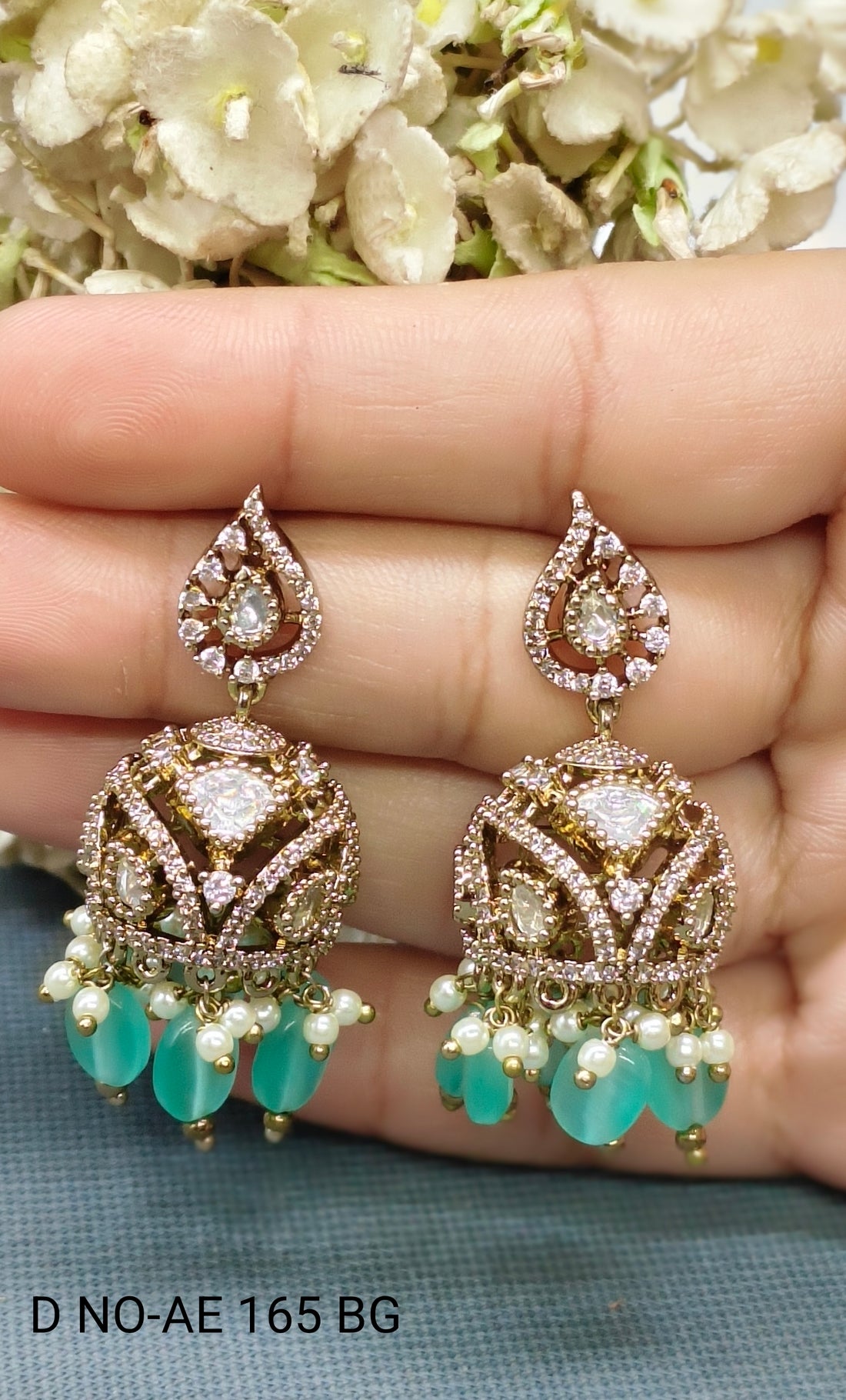 Moissanite Mehandi Jhumki Earring Sku AE 165 BG C9