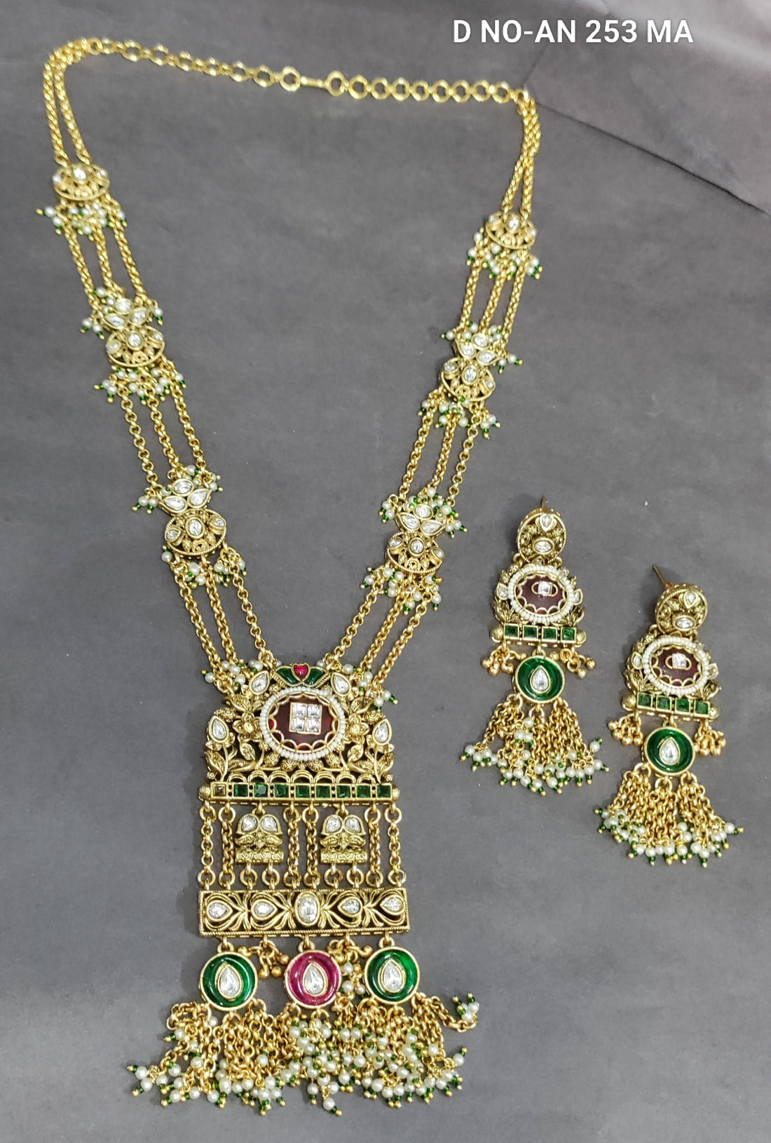 Antique Golden Long Kundan Set SKU AN 253 MA