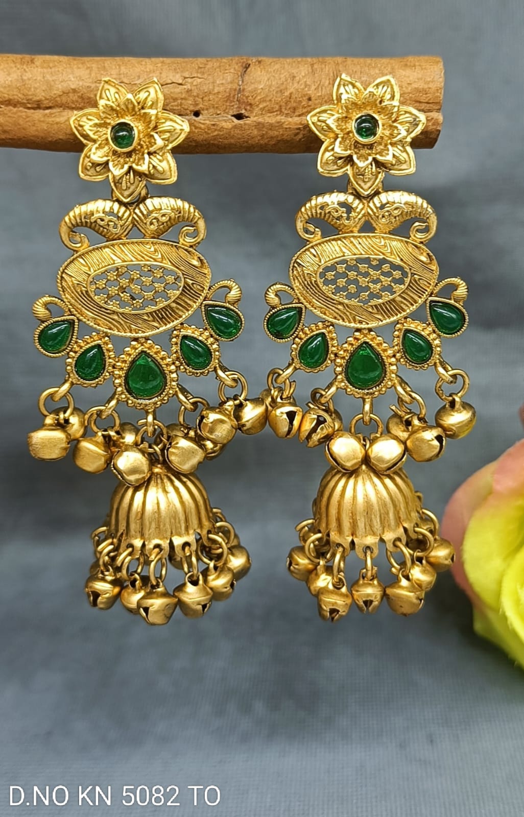 Kashmiri Golden Earrings Sku  KN 5082 TO D3
