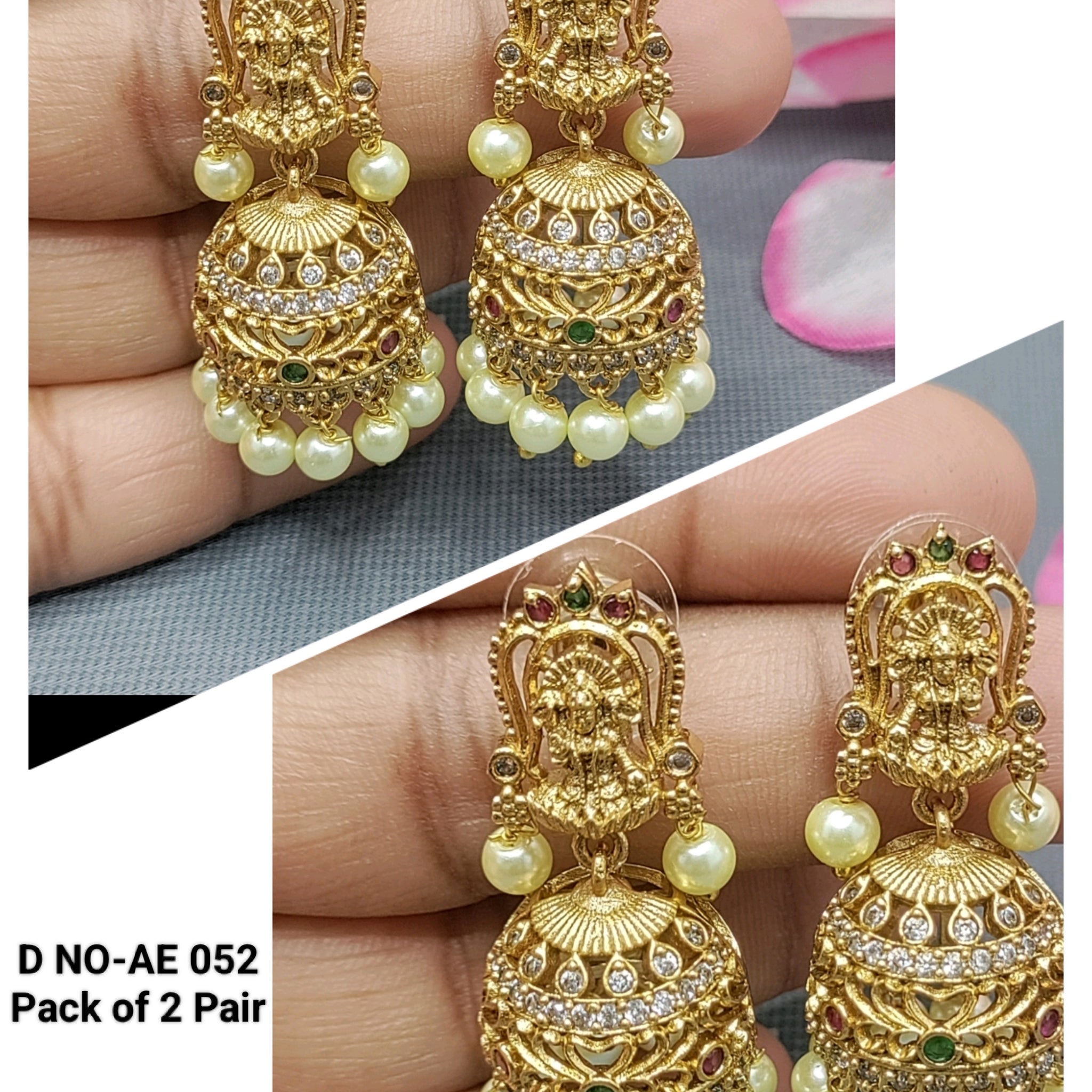 Cz Ad Antique Golden Jhumki Earrings Sku- AE 052 SG D3