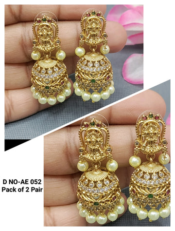 Cz Ad Antique Golden Jhumki Earrings Sku- AE 052 SG D3