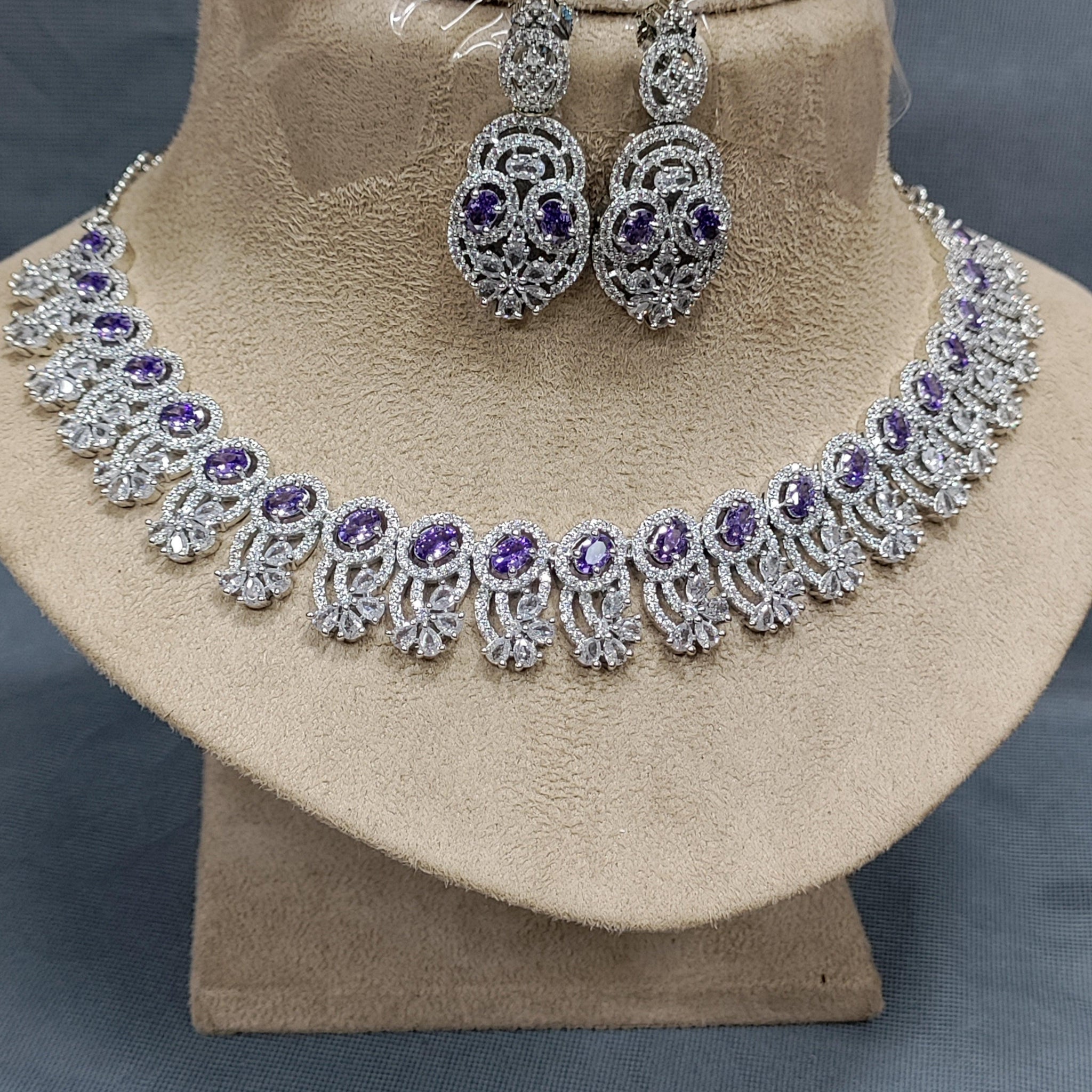 Party Wear Diamond Necklace  Rodium Sku-6058 C-6