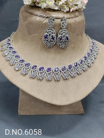 Party Wear Diamond Necklace  Rodium Sku-6058 C-6