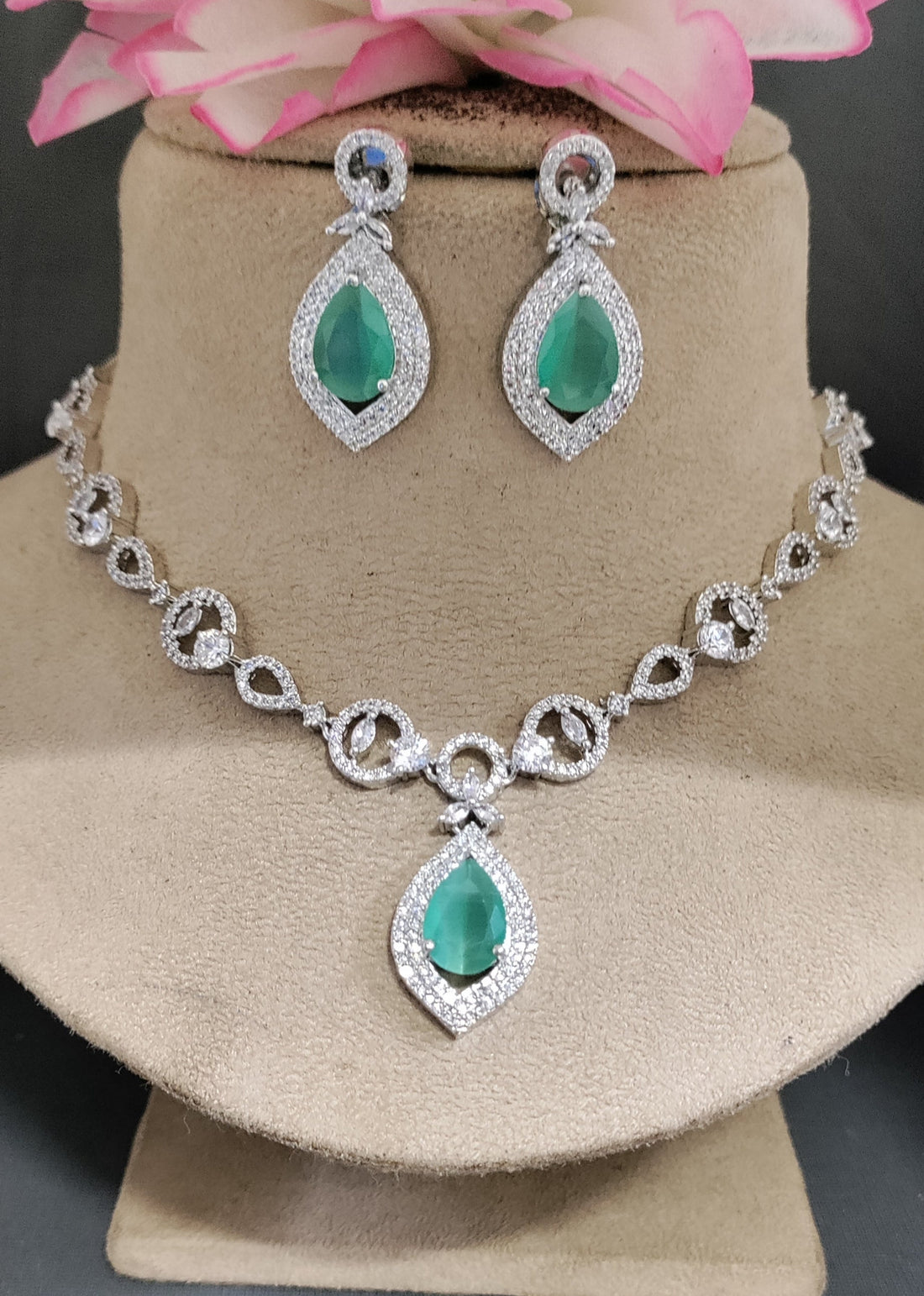 Cz Ad Rodium Necklace Set Sku AN 210 SR C-3