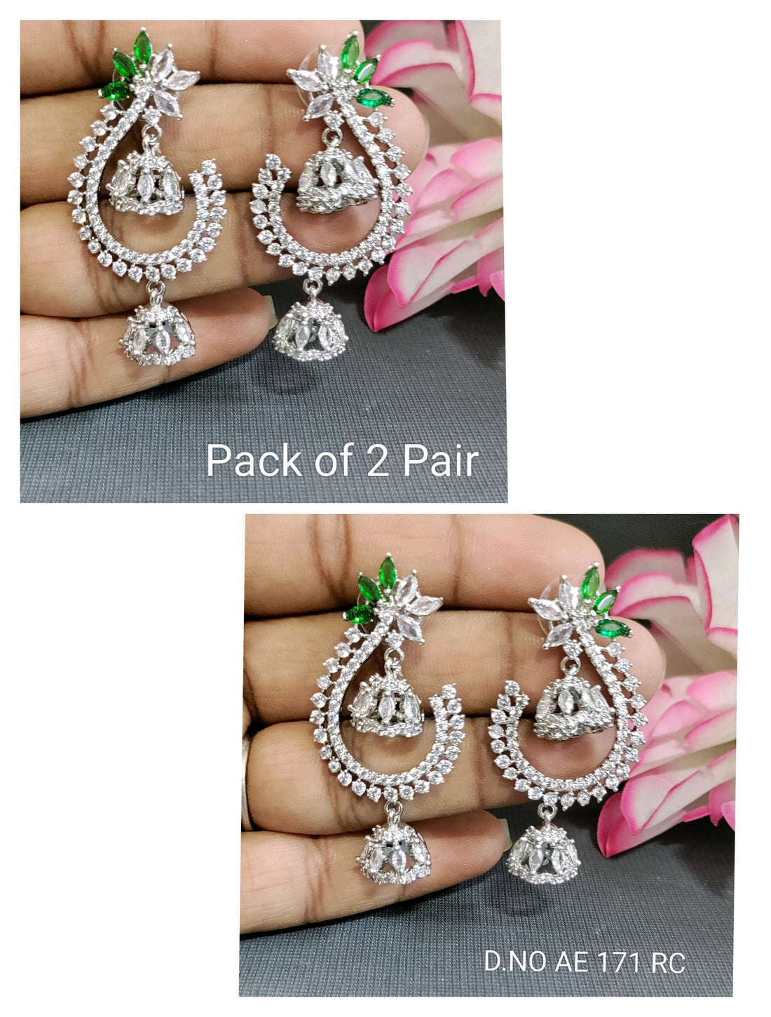 Cz Ad Rodium Combo Earrings Sku AE 171 RC/C-2