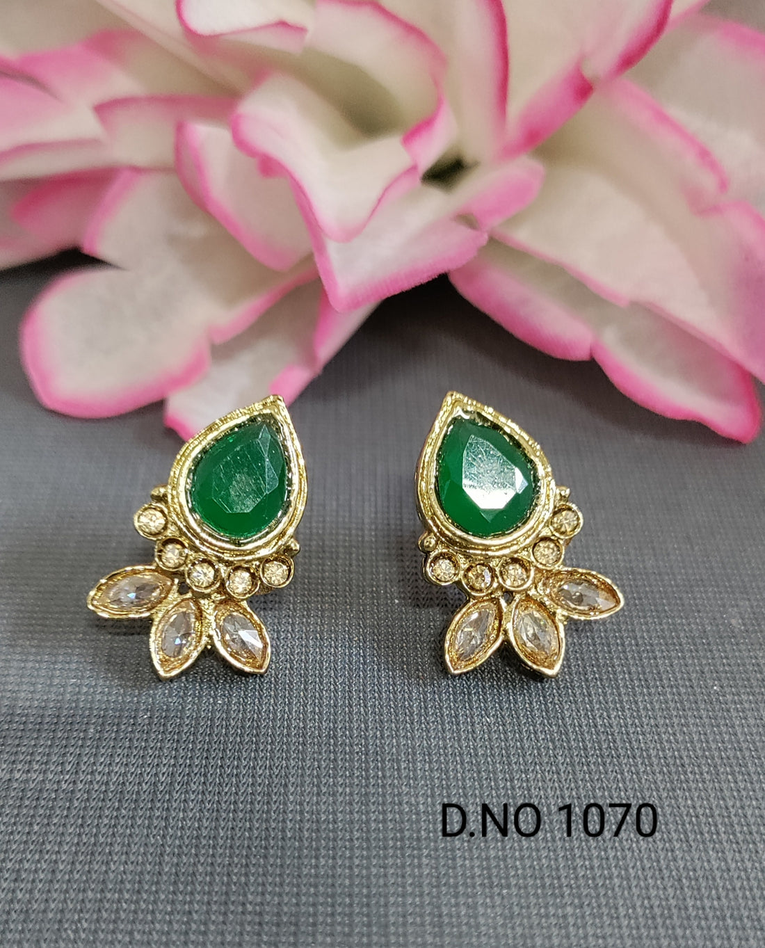 Polki Mehandi Tops & Stud Earrings Sku 1070 E-3