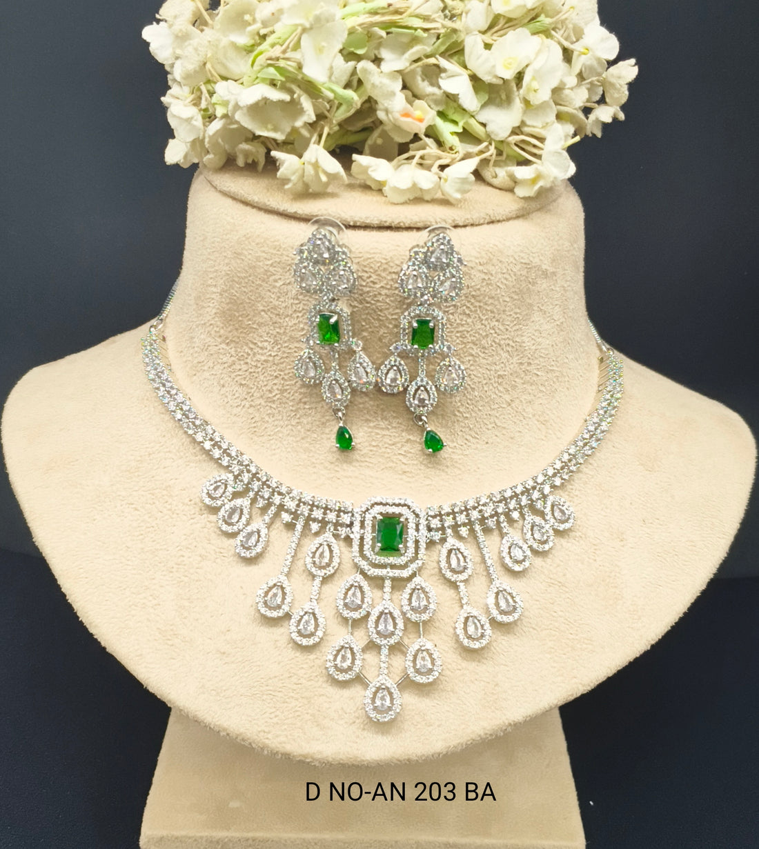 American Diamond Necklace Rodium Sku-AN 203 BA /C-6