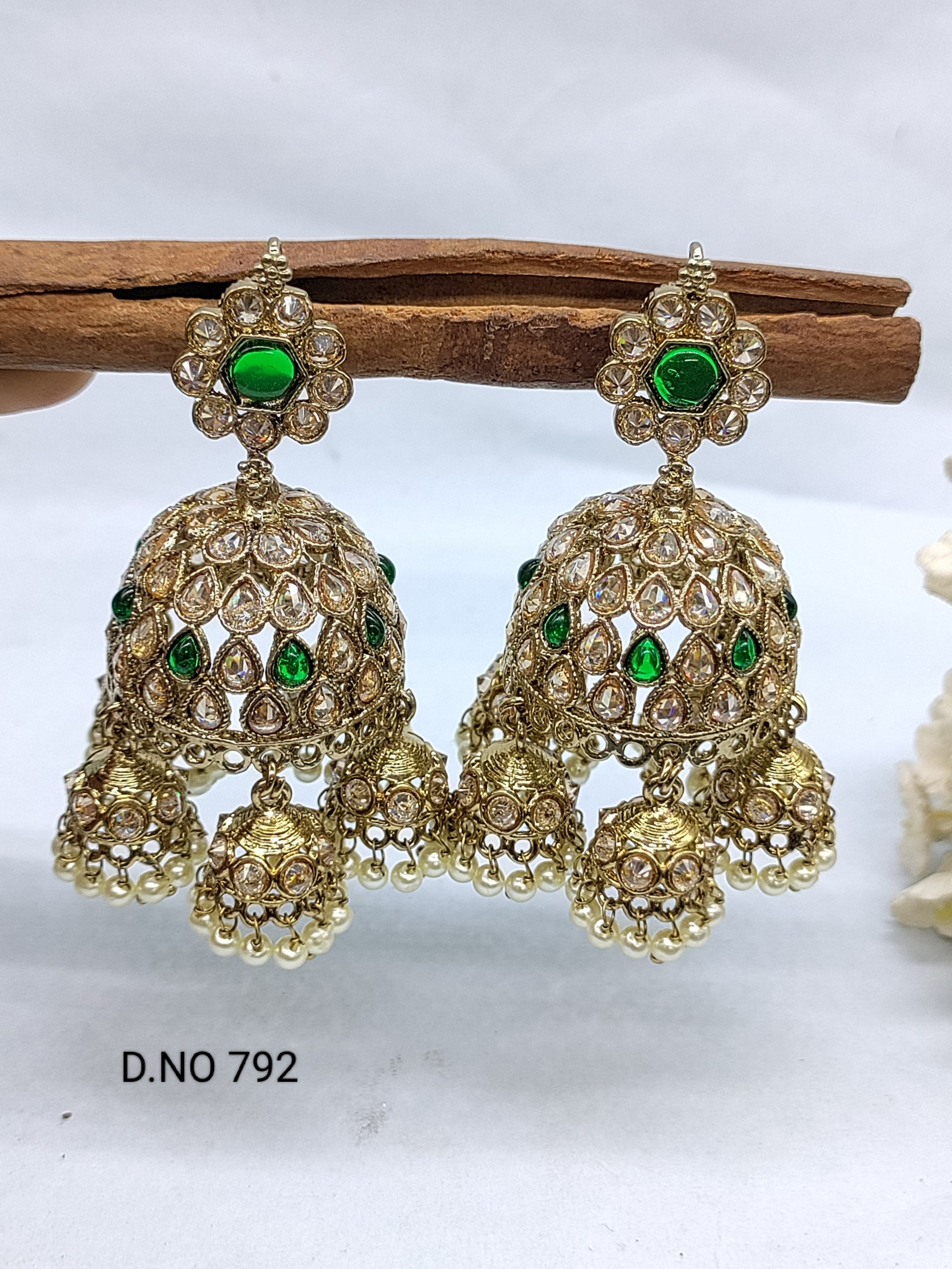 Polki Jhumki Earring Mehndi Sku -792 A3 rchiecreation