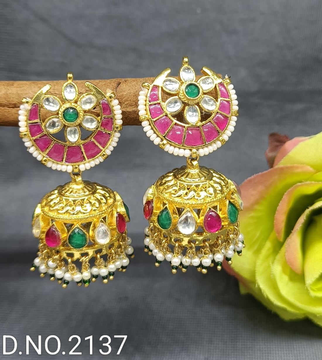 Pachi kundan jhumki earring-2137 - rchiecreation