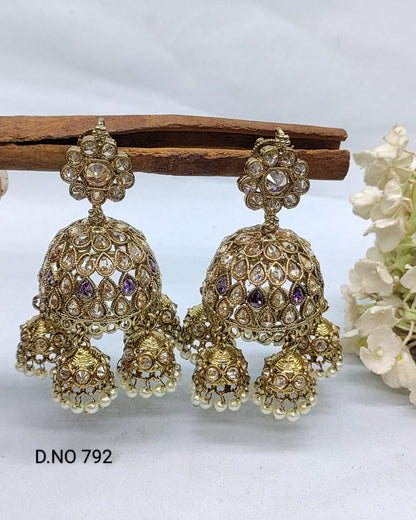 Polki Jhumki Earring Mehndi Sku -792 A3 rchiecreation