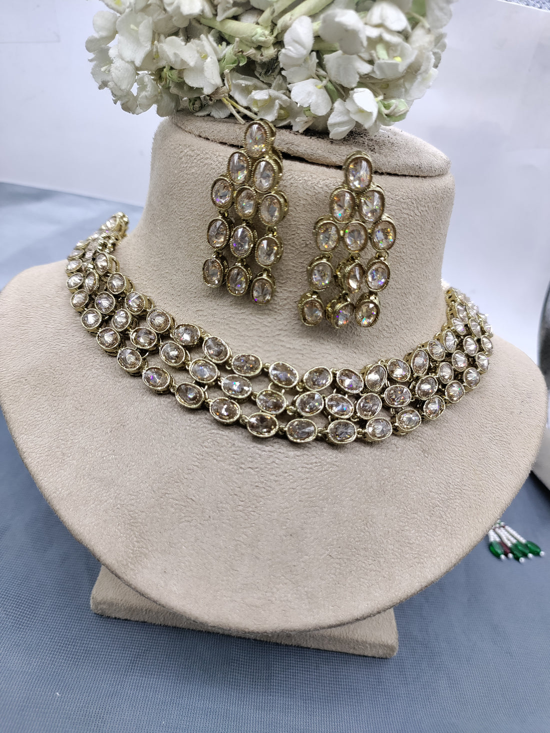 Beautiful Polki Mehendi Necklace Sku-6428 rchiecreation