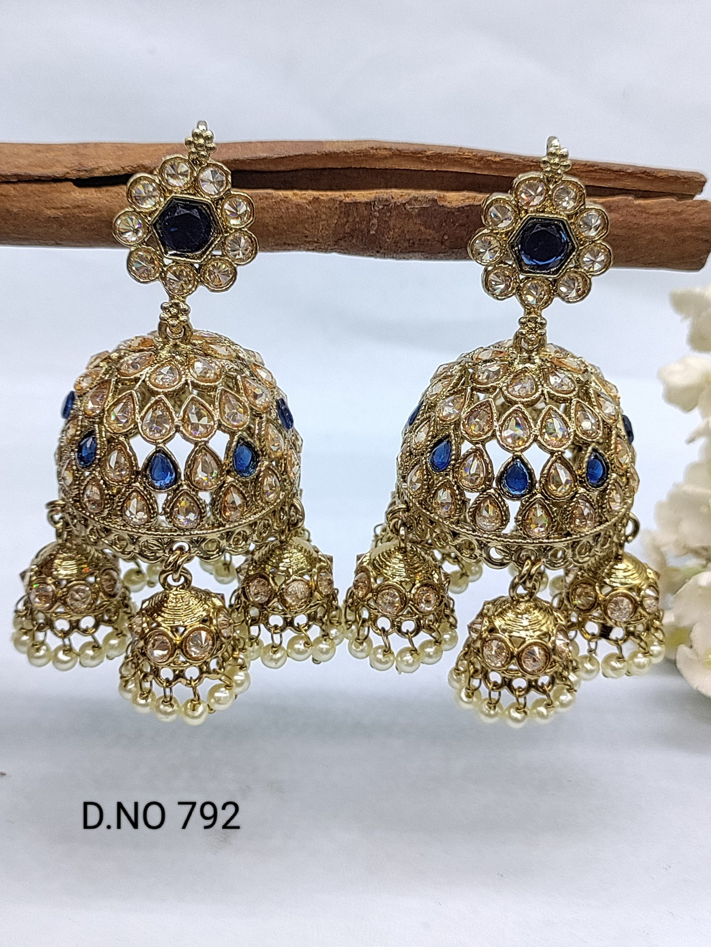 Polki Jhumki Earring Mehndi Sku -792 A3 rchiecreation