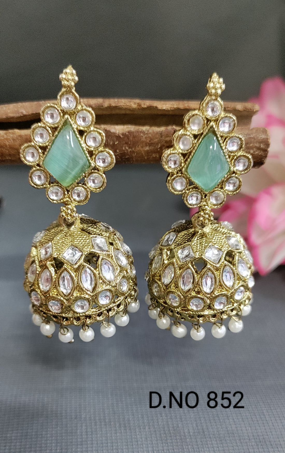 Kundan Mehandi Jhumki Earring Sku 852 A/1