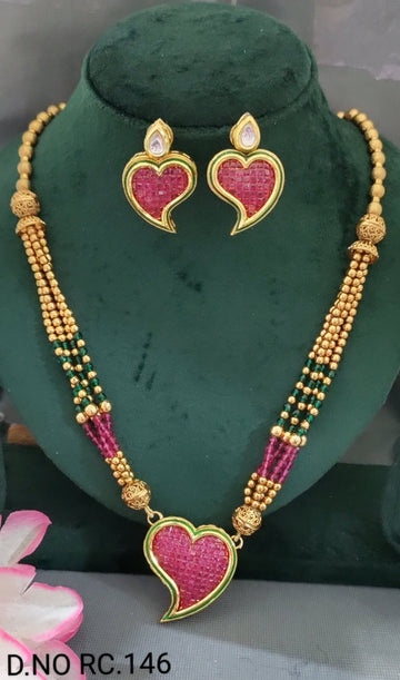 Golden Long Pearl Polki Necklace SKU-RC.146 D-4