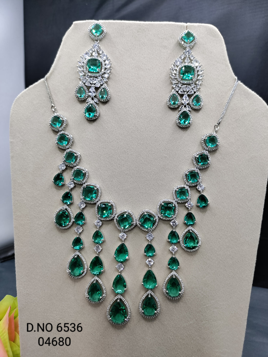 Cz Ad Rodium Necklace set Sku 6536 rchiecreation