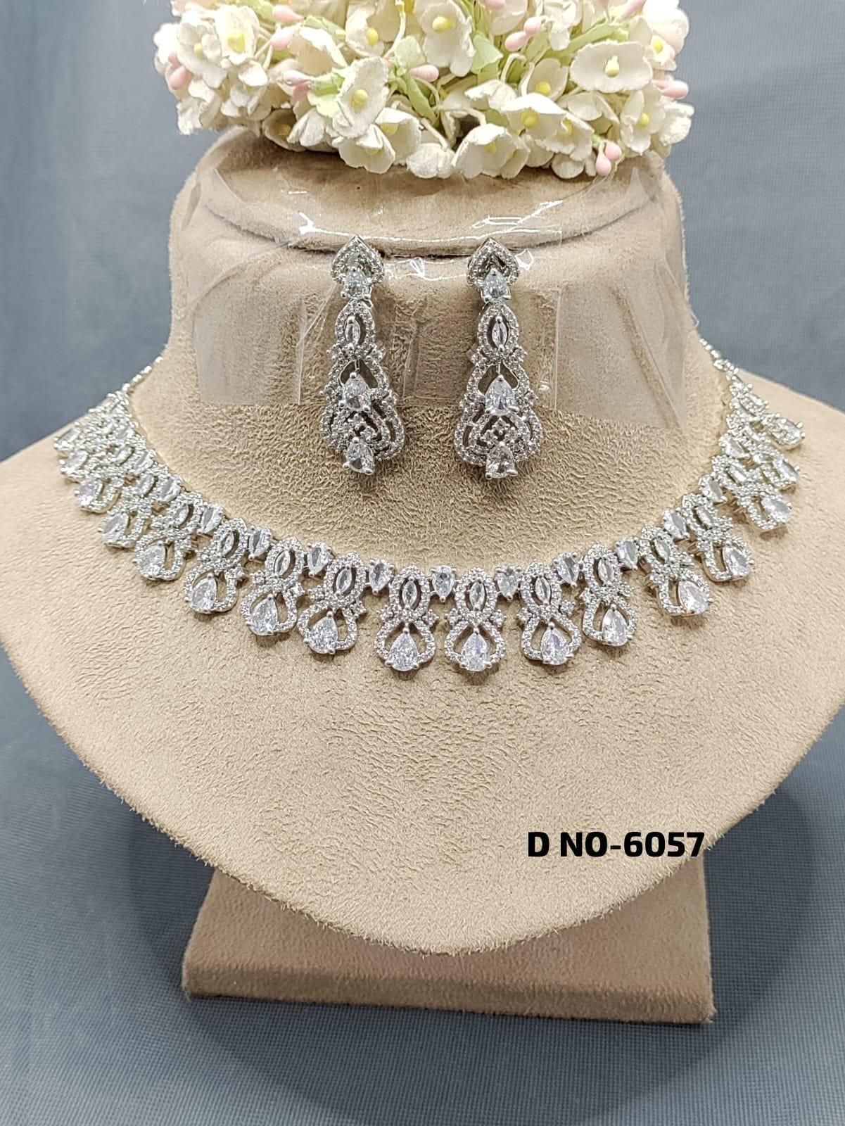 Rodium Diamond Necklace Sku 6057 C3 - rchiecreation