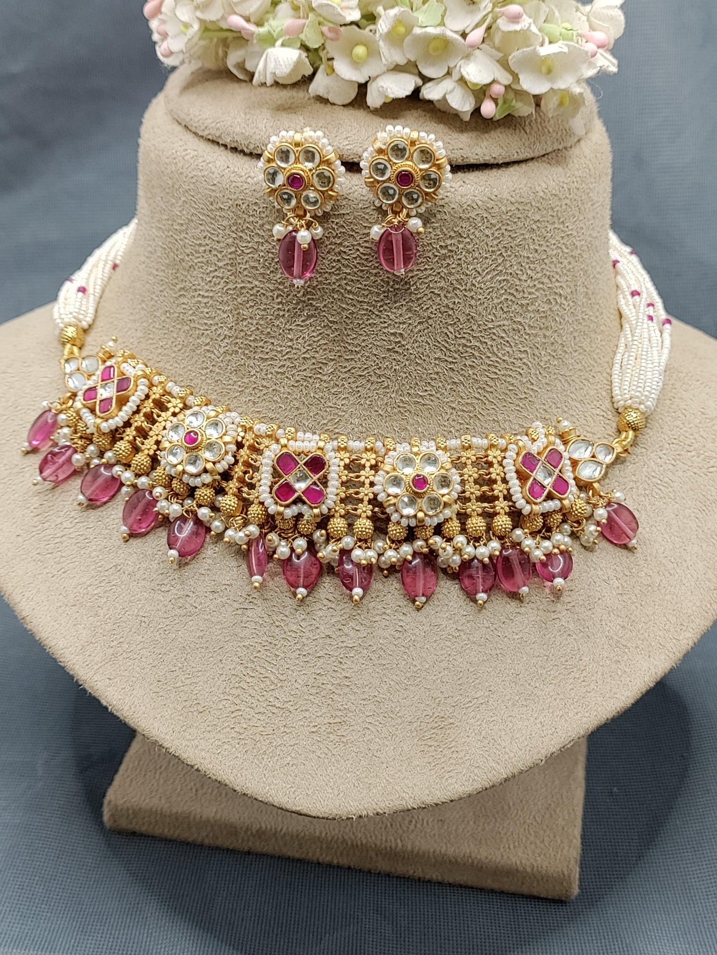 Ruby Pachi kundan Necklace Sku-2129 - rchiecreation