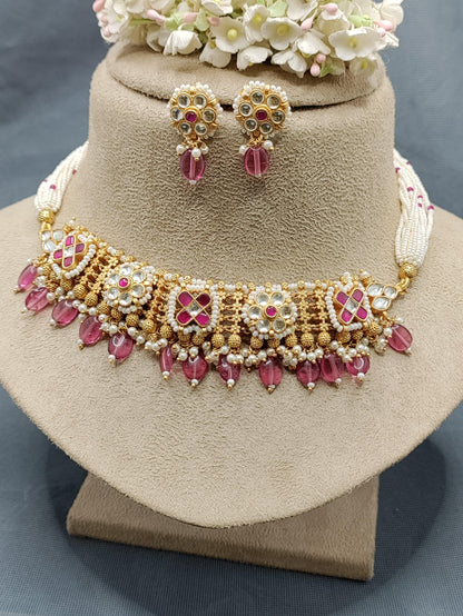 Ruby Pachi kundan Necklace Sku-2129 - rchiecreation