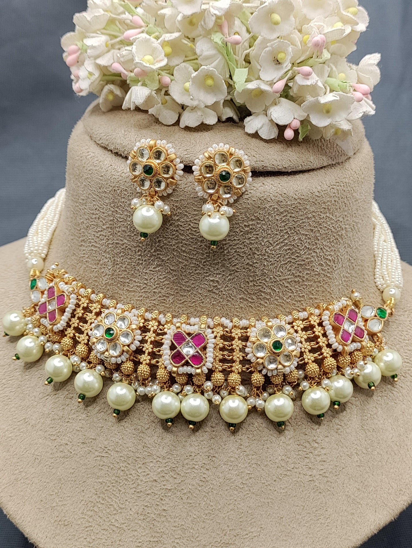 Ruby Pachi kundan Necklace Sku-2129 - rchiecreation