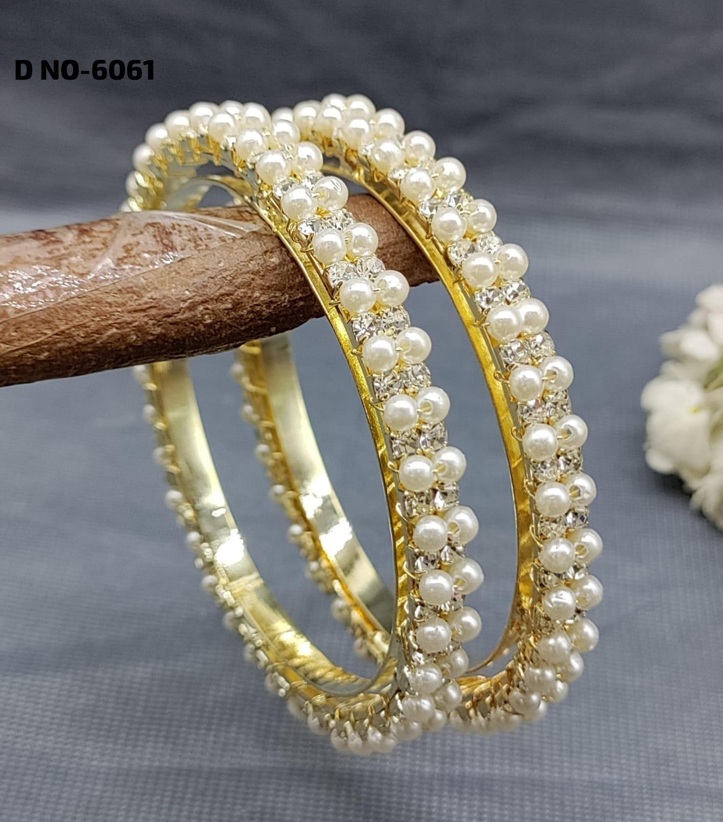 Stone Pearls jeco Bangles Golden White Sku-6061 - rchiecreation