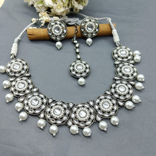 Victorian Kundan Necklace Set Sku-6104 B1 - rchiecreation