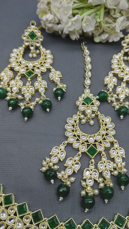 Golden Kundan Necklace Set -6002 B4