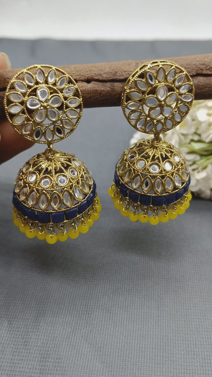 Kundan Jhumki Earring  Mehndi Sku 194 A4