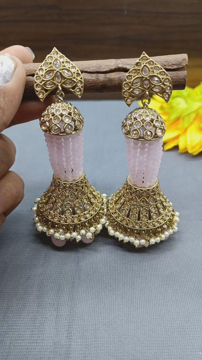 Polki Earring Long Jhumki  Mehndi Sku - 450 A3