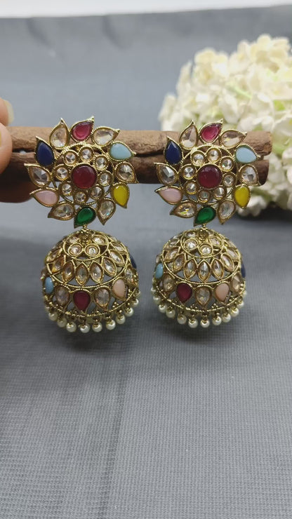 Polki Earring Mehndi Sku-402 A3