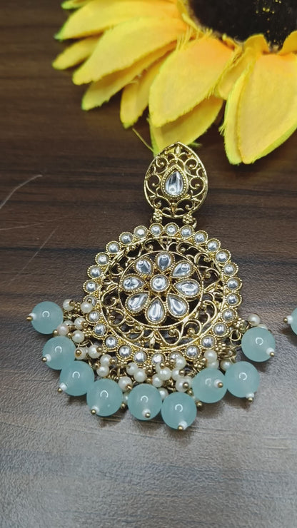 Kundan Earring Mehndi Sku-213 A1