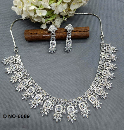 American Diamond Necklace Rodium Sku -6089 C3