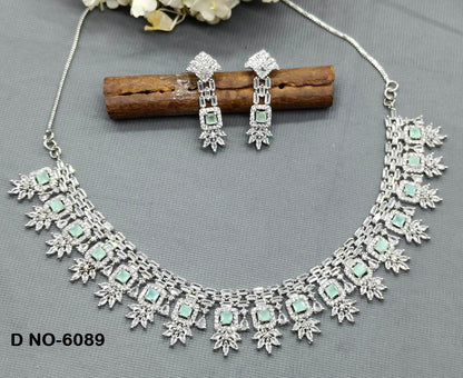 American Diamond Necklace Rodium Sku -6089 C3