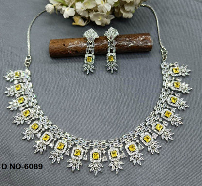 American Diamond Necklace Rodium Sku -6089 C3