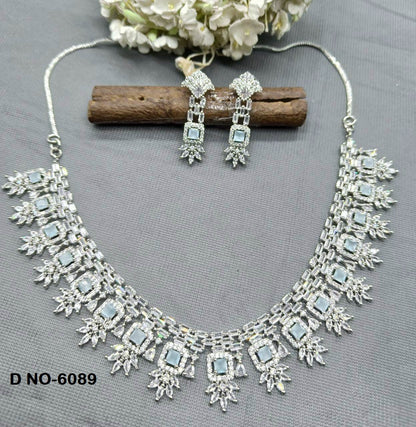 American Diamond Necklace Rodium Sku -6089 C3