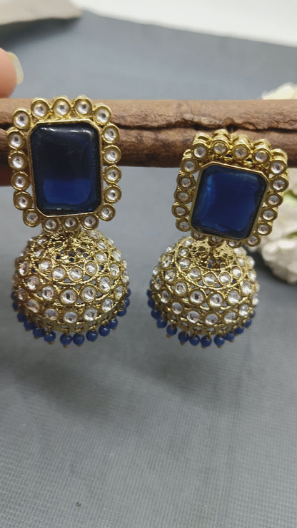 Kundan Jhumki Earring  Mehndi Sku-315 A3