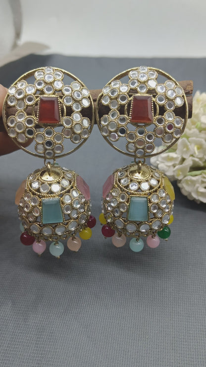 Kundan Jhumki Earring  Mehndi Sku 243 A4