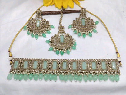 Polki Necklace Mehndi Set Sku-5220 B1