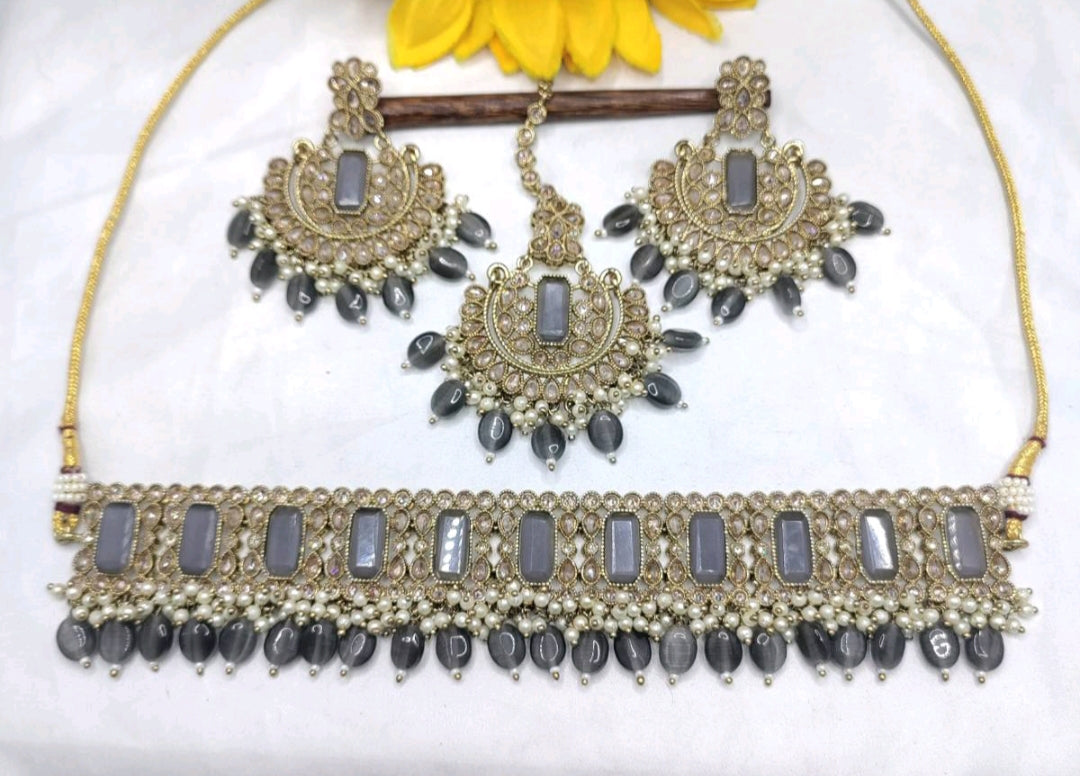 Polki Necklace Mehndi Set Sku-5220 B1