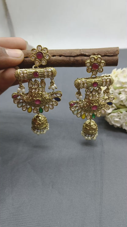 Polki Earring Mehndi Sku 467 A5