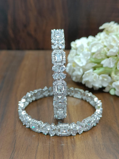 American Diamond Bangles Rodium Sku-5027 C4 - rchiecreation