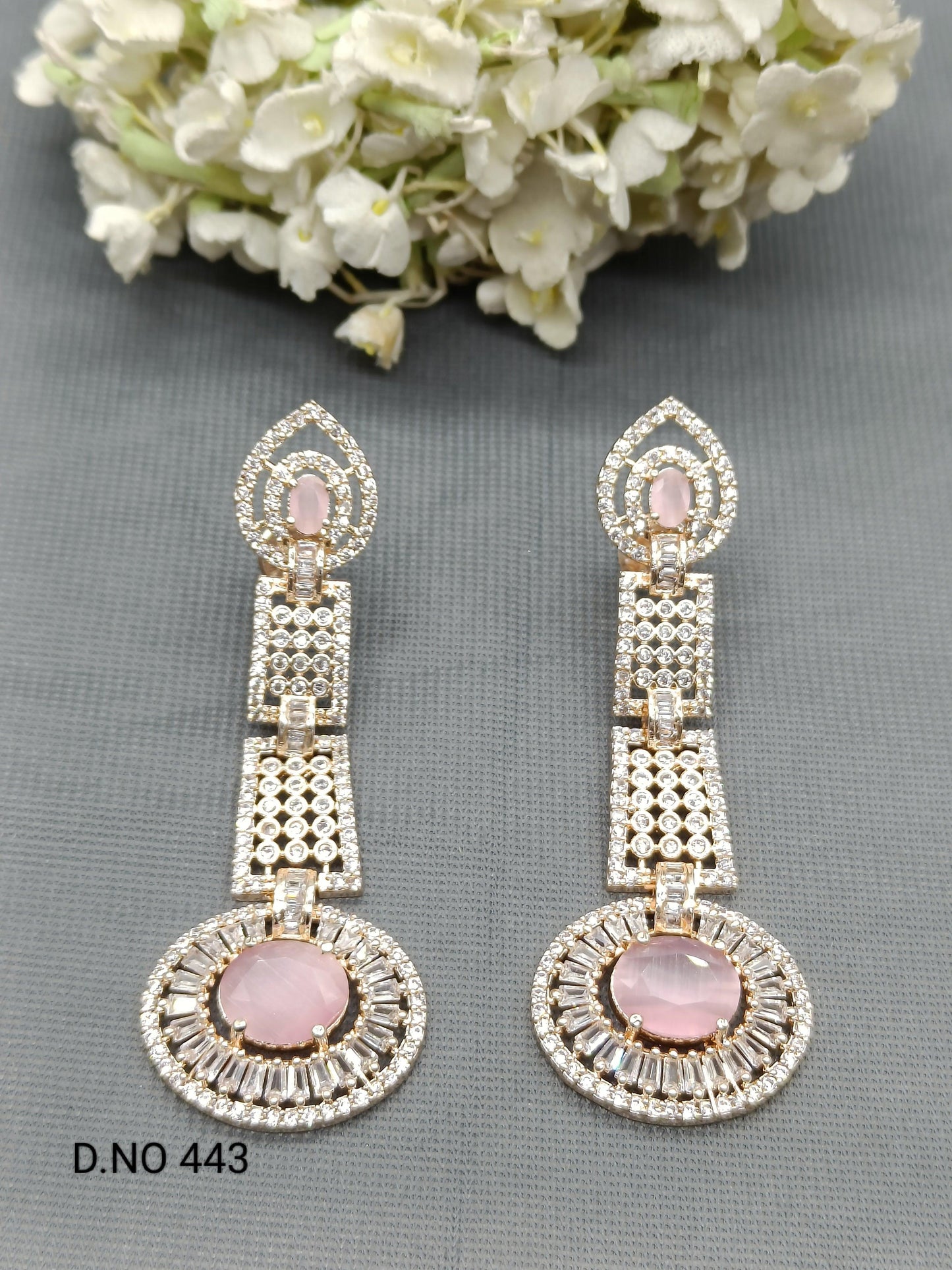 American Diamond Earring Rosegold Sku-443 C1 - rchiecreation