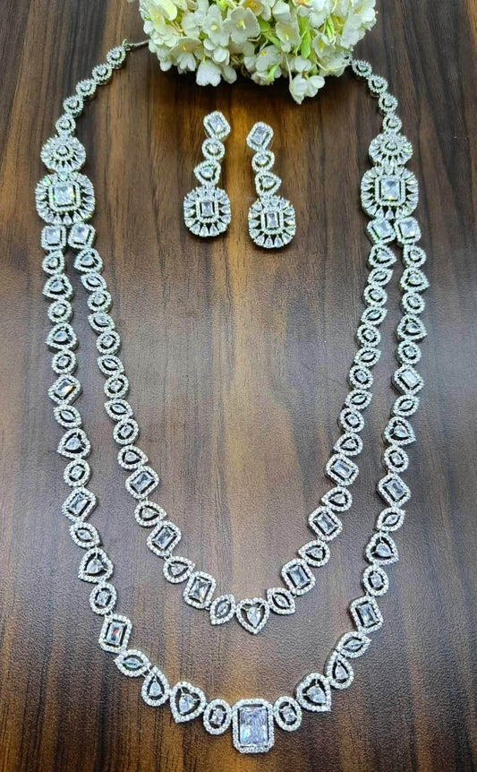 American Diamond Necklace Rodium Sku-6018 C3 - rchiecreation